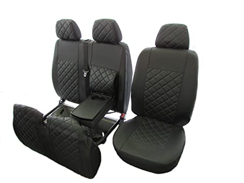 Texmar Diseñadas para adaptarse a Mercedes Sprinter y Crafter 2006-2018 LHD All Black Eco Leather Seat Covers 2+1 (1 individual 1 doble)
