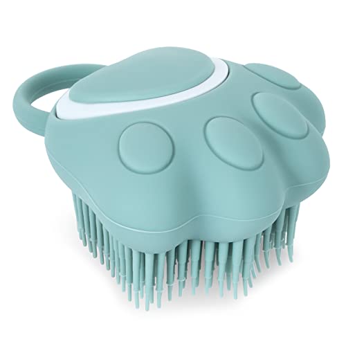 TIESOME Cepillo de Baño para Perros y Gatos, Dispensador de Champú de Silicona, Suave Cepillo de Ducha para el Lavado de Mascotas de Pelo Corto y Largo (Azul en forma de pata)