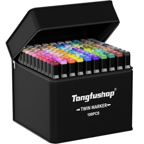 Tongfushop 100 + 2 Marcadores, Rotuladores de Alcohol de Doble Punta, Secos en 2 Segundos, para Pintura, Dibujo, Diseño, Representación, Cartas, Carteles, Libros De Colores, Junta impermeable