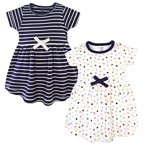 Touched by Nature Organic Cotton Dresses Vestido Informal, Colorido Dot Manga Corta 2-Pack, 12-18 Meses para Bebés