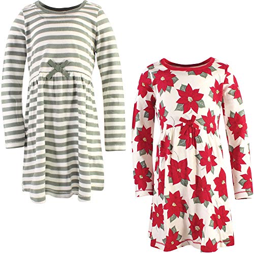 Touched by Nature Organic Cotton Dresses Vestido Informal, Poinsettia Juvenil Manga Larga 2-Pack, 7 años para Bebés