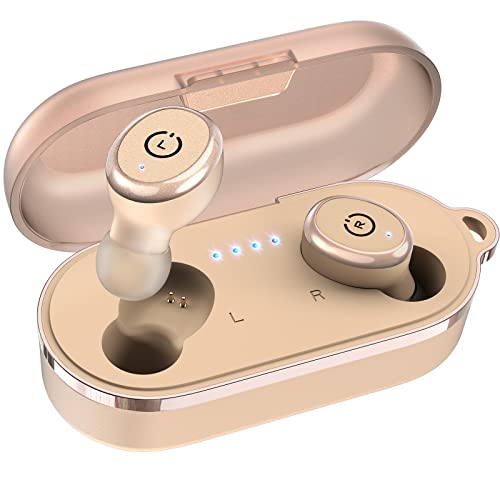 TOZO T10 Auriculares Bluetooth IPX8 Impermeable Bluetooth 5.3 In Ear inalámbricos con Estuche de Carga y micrófono, Sonido Premium con Graves Profundos para Correr y Hacer Deporte Caqui