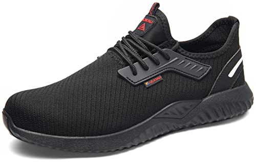 UCAYALI Zapatos de Seguridad con Punta de Acero para Hombre Zapatillas de Trabajo Puntera Reforzada Calzado de Protección Industria Construcción - Cómodos Ligeros y Antideslizantes(Negro, 44)