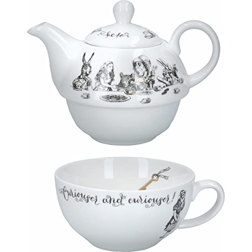 V&A – Juego de Té de Alicia en el País de las Maravillas, Set de Tetera y Taza de Porcelana, Color Blanco, Caja Regalo, 250 ml