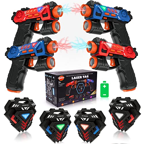 VATOS Mini Laser Tag Guns Set, Infrarrojo con Insignias 4 Pack,Juego para 4 Jugadores Interior Exterior,Actividad de Grupo Juguete para Niños Edad 4 5 6 7