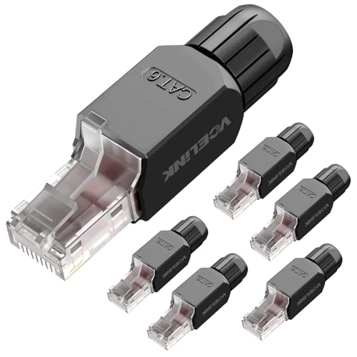 VCELINK Conectores RJ45 sin herramientas, enchufes RJ45 Cat6 chapados en oro para cables Ethernet 23-26 AWG, conector RJ45 6 piezas