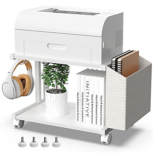 VEDECASA Soporte de impresión moderno de 2 niveles de madera con bolsa de almacenamiento para el hogar, oficina, escritorio, impresora, mesa, organizador, estante de impresora móvil, carrito con