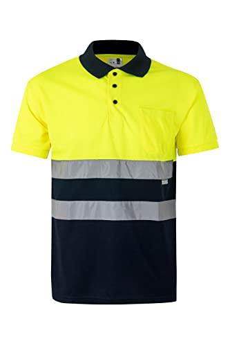 VELILLA 173; Polo Bicolor Manga Corta AV; Color Azul Marino y Amarillo Flúor; Talla XL