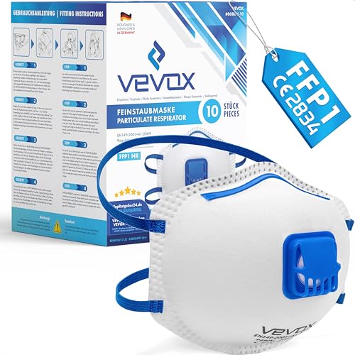 VEVOX® Mascarillas FFP1 - Caja de 5, 10 o 20 - con sellado comfort plus - máscara facial ffp 2 con válvula (Caja de 10, Ffp1)