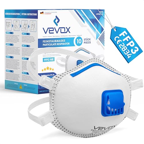 VEVOX® Mascarillas FFP3, FFP2 o FFP1 - En cajas de 5, 10 y 20 - con junta Comfort Plus - mascarilla antipolvo FFP3 / FFP2 / FFP1 con válvula - mascarilla protectora, máscaras respiratorias