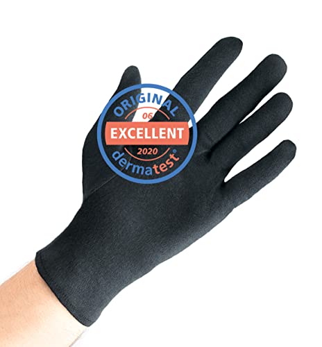 Well B4 Guantes de algodón negro, guantes hidratantes, guantes de hilo hechos de 100% algodón para su protección cuando tenga la piel seca, 2 pares, negro, tamaño M