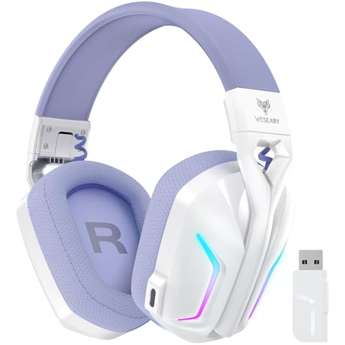 WESEARY WG1 Cascos Gaming Inalambricos, Auriculares de 2.4G para PS5, PS4, PC, Switch, Mobile, Sonido Estéreo 7.1 Auriculares con Microfono, PS5 Cascos con Luz RGB, Duración 50Hr+