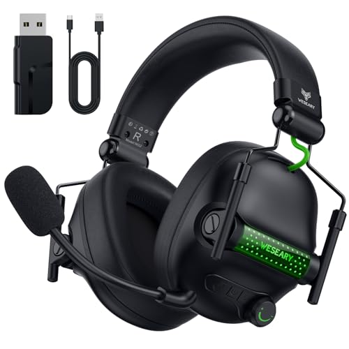 WESEARY WG2 Cascos Gaming Inalambricos, Auriculares Gaming Inalambricos de 2.4G para PS5, PS4, PC, Switch, Mobile, Sonido Estéreo 7.1 Auriculares con Microfono, PS5 Cascos con Luz RGB, Duración 50Hr+