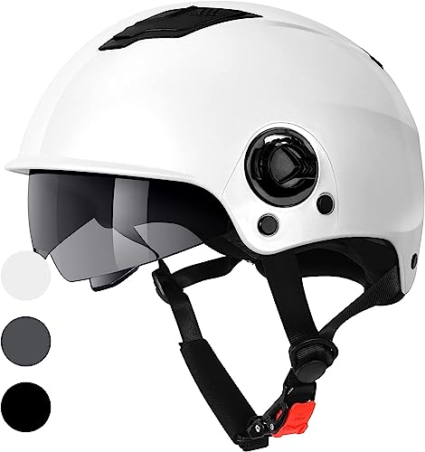 Westt Casco Bicicleta Adulto, Casco Patinete electrico Adulto Scooter Skate Skateboard Bicicleta eléctrica Patines en línea Hombre Mujer con Visera y Protector Solar, Blanco metálico, L/XL (59-62 cm)