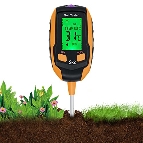 Wigearss Medidor de Suelo, 5 en 1 Medidor Digital de Humedad de la Planta del Suelo con PH/Temperatura/Humedad/Luz,Medidor pH Tierra para Jardinería, Agricultura, Plantas de Interior y Exterior