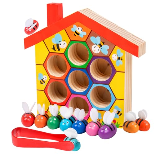 YIQOGAME Montessori Juguetes a partir de 3 años, aprendizaje de colores, juego de juguetes de madera Montessori con pinzas para aprender habilidades motoras finas, juguete educativo Montessori,
