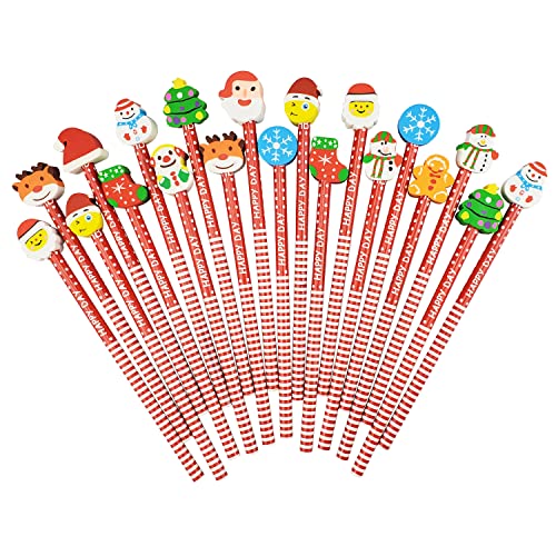 Yolistar 60 piezas borradores lápiz estilo aleatorio creativo madera borrador cabeza goma para Navidad Santa Bonhomme lindos para niños papelería escuela lápiz escuela papelería precio