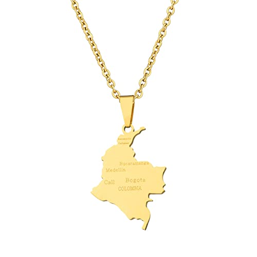 YUANYIRAN Mapa De Colombia con Ciudades Collar Colgante - Estilo Étnico Geométrico Cadena De Clavícula De Pareja Unisex Bandera Patriótica Hip Hop Encanto Joyas para Regalo De Moda,Gold,50Cm/19.6