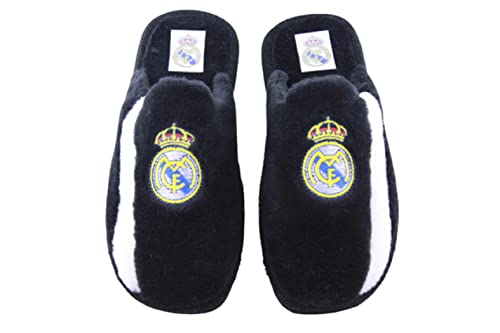 Zapatillas Casa Real Madrid para Hombre y niño Color: Negro Talla: 44 - Equipo futbol Escudo Real Madrid con licencia oficial. Fabricadas por Marpen.