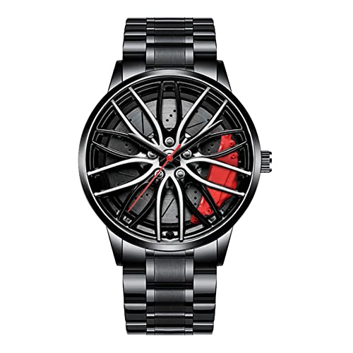 ZFVEN Relojes de Ruedas de Automóviles Tridimensionales Huecos para Hombres Relojes Deportivos de Moda Impermeables Ruedas de Automóviles Entusiastas Relojes (Rosso A)